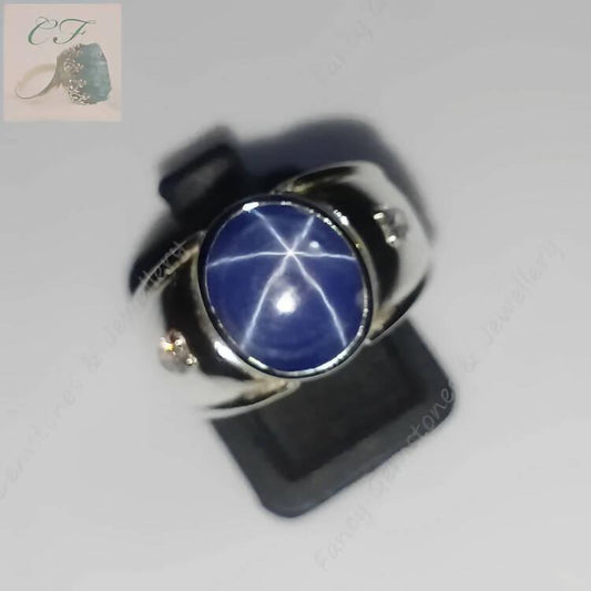 Blue Star Sapphire, Mens Ring, Gemstone Ring Men, Oval Sapphire, Engagement Ring, Gemstone Sterling Silver Ring - ValueBox