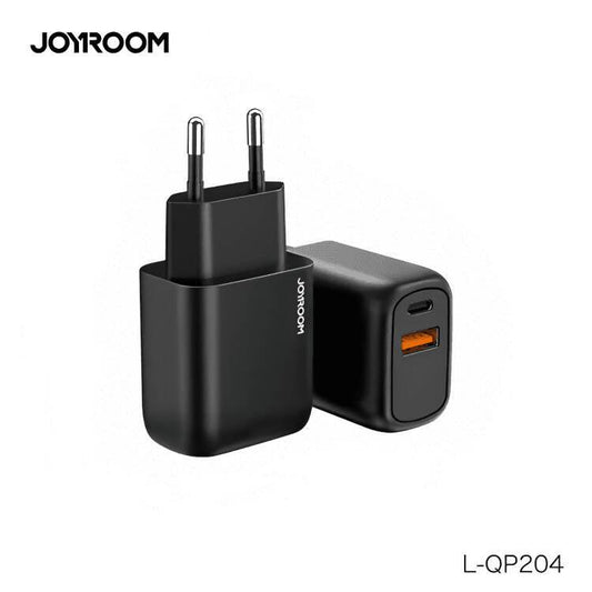 Joyroom L-QP204 Smart Dual Port PD+QC3.0 Travel Charger - EU Plug, Black, 20W