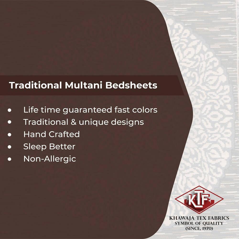 Khawaja King size double bed sheet jacquard traditional hand crafted bed set gultex style multani cotton polyester bed cover with 2 pillow covers A38 - ValueBox