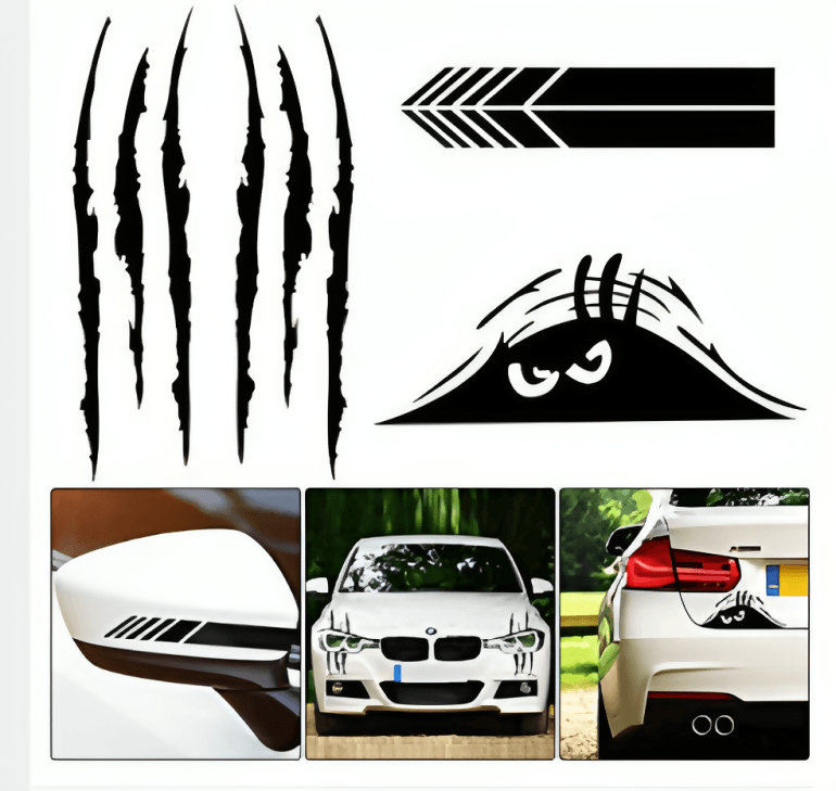 5 Pieces Car Sticker Decal Decoration SCRATCH LINE Sticker Monster Eye Car Decal Waterproof Self-Adhesive Vinyl Car Decal Sticker Rear View Mirror Sticker for Car Laptop Window (Black) - ValueBox