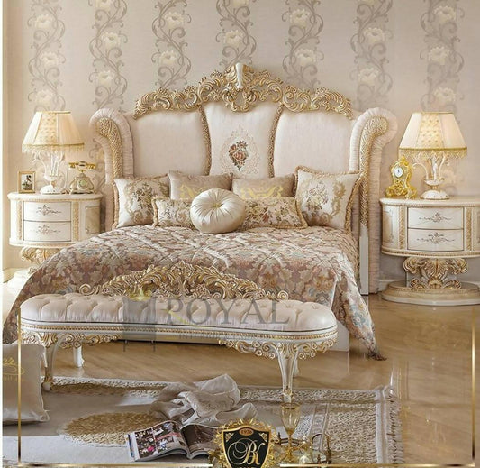 European-style custom solid wood fabric wood carving gold foil technology French court princess double wedding bed - ValueBox