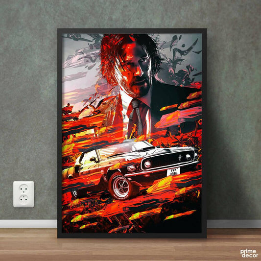 John Wick With Ford Mustang | Movie Poster Wall Art