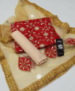 3 PC Unstitched Organza Shirt & Net Dupatta With Masoori Trouser - ValueBox