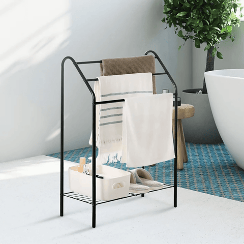 Towel Racks 3 Tier, Towel Holder Stand for Bathroom Matte Black Metal Industrial Towel - ValueBox