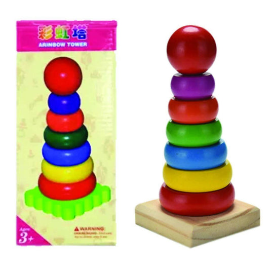 Baby Kids Wooden Toy Stacking Ring Rainbow Tower - ValueBox