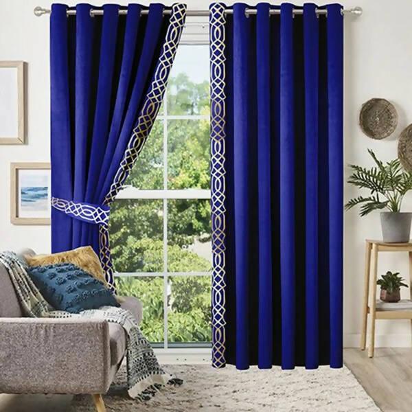 Luxury Velvet Curtains Side Border – Royal Blue & White - ValueBox