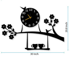 Birds on Tree With Coffee Cup Wooden Wall Clock Stylish Design - ValueBox