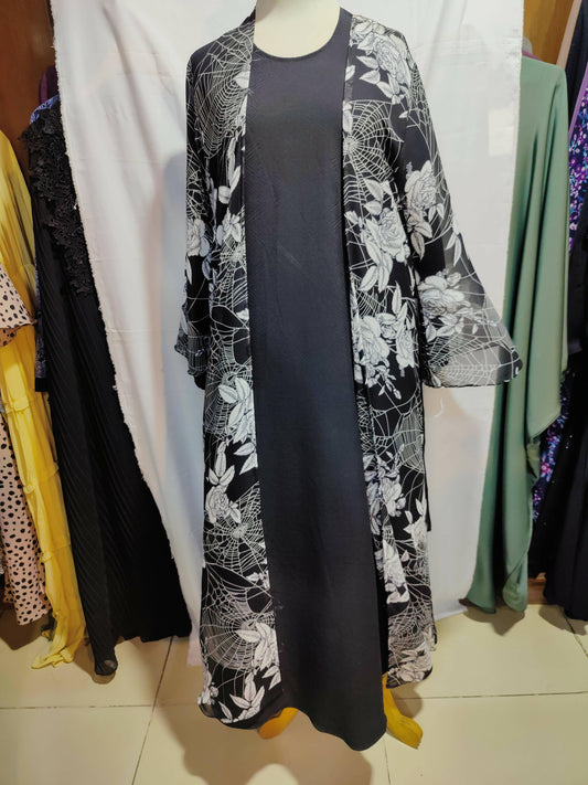 Double shirt shape abaya in black