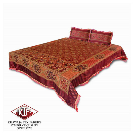 Khawaja King size double bed sheet jacquard traditional hand crafted bed set gultex style multani cotton polyester bed cover with 2 pillow covers A20 - ValueBox