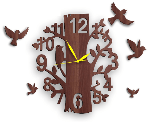 3d Wooden Tree Style Bird With Branches & Bird Wall Clock
