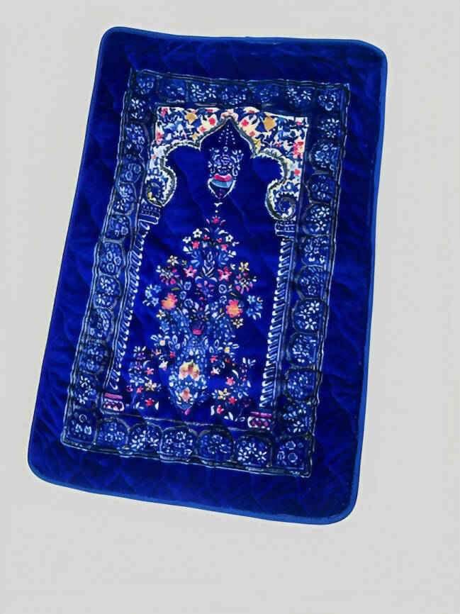 Muslim Prayer Mat Extra Soft Flower Printed – Blue