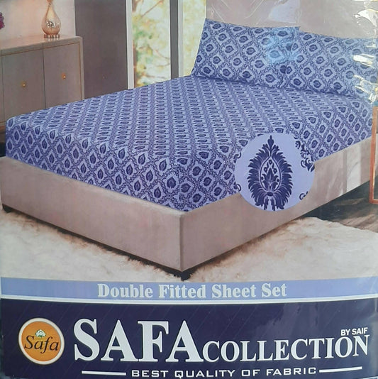 Fitted Bed Sheet with 2 Pillowcase 0094 Double Cotton SAFA Collection - ValueBox