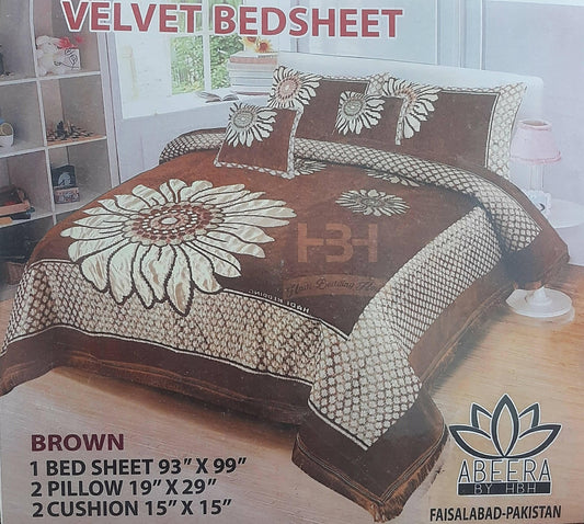 VELVET BED SHEET 5PCS SET with PILLOW & CUSHION CASE 013