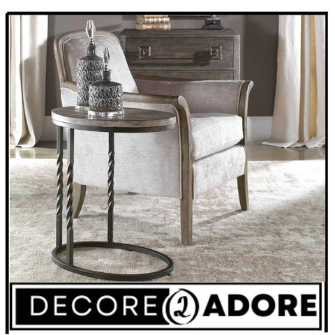 Decore To Adore Customize One Piece Geometric Uttermost Tauret 20″W Aged Metal With Black Wood Side Table - ValueBox