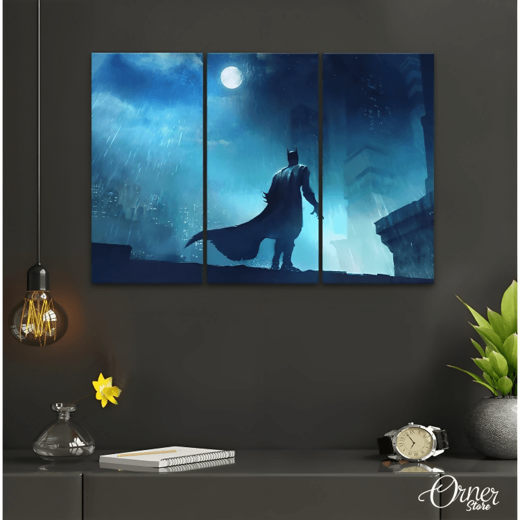 Batman And Rain In Gotham (3 panel) | Movie Wall Art - ValueBox