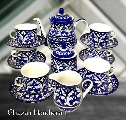 Blue pottery tea set 17 pcs
