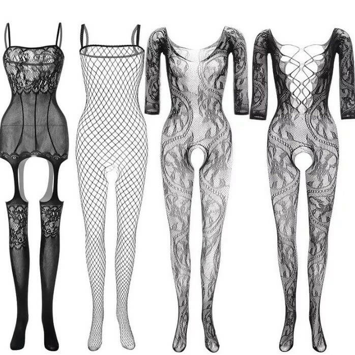 Hot Seamless Fishnet Bodysuit Sexy Dress for Night Wear and Parties Full Black Body Stocking for Girls and Women Flexible Nighty Free Size