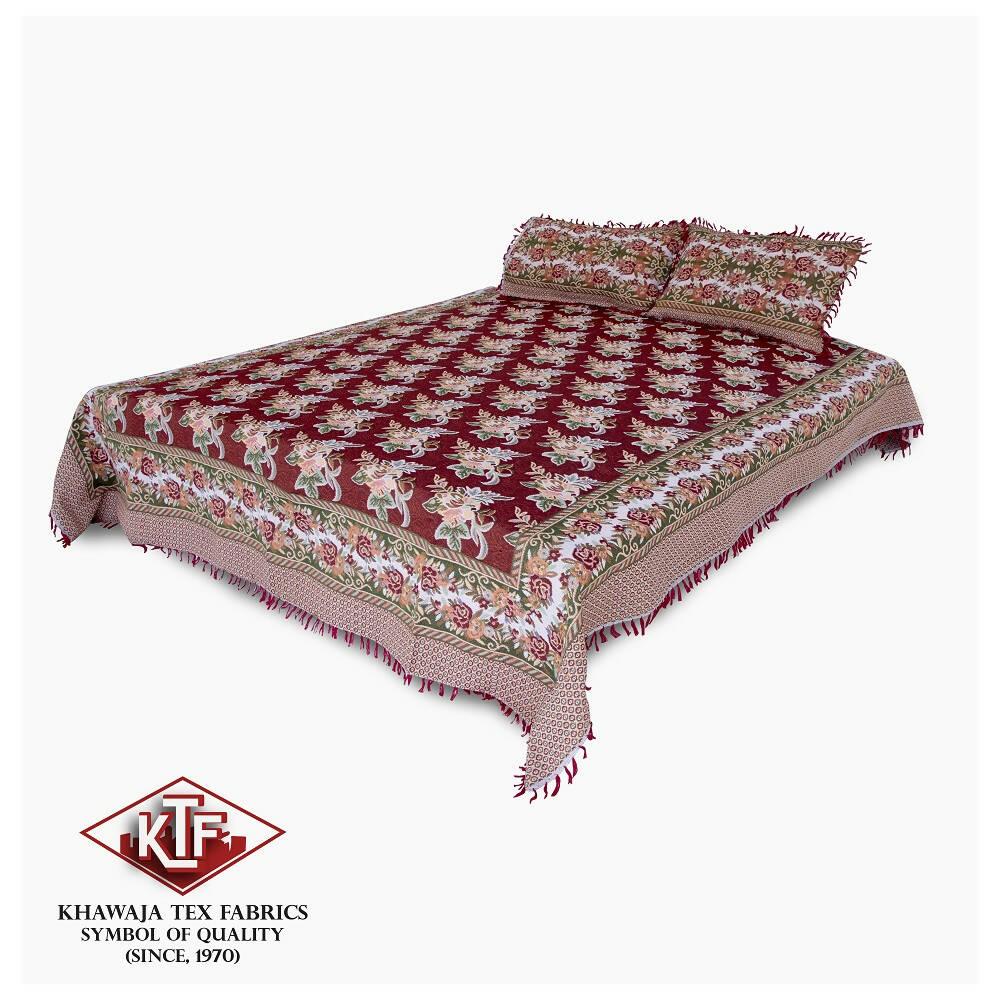 Khawaja King size double bed sheet jacquard traditional hand crafted bed set gultex style multani cotton polyester bed cover with 2 pillow covers A12 - ValueBox