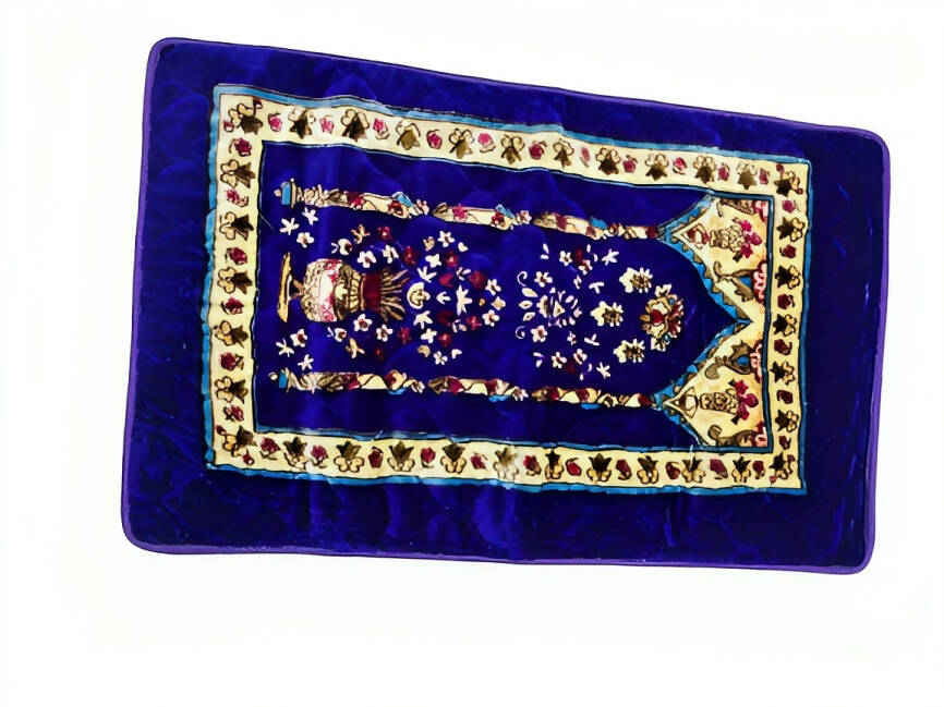 Muslim Prayer Mat Extra Soft Flower Printed blanket shape blue color