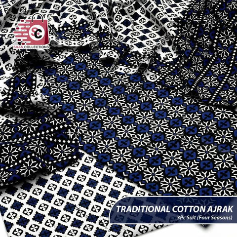 Traditional Soft Cotton Ajrak Print Unstitched Dress 3pc - ValueBox