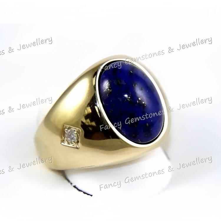 Natural Lapis Lazuli Ring, Gold Plated Ring, Cabs Oval Shape Men's Ring, Amazing Lapis & Zircon Ring, Wedding Engagement Ring, Gifts For Him - ValueBox