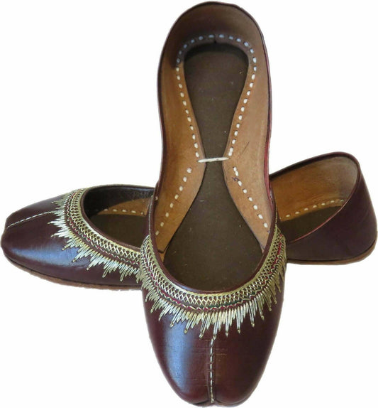 Women Hand Made Pure Leather Embroidered Khussa Fancy Brown Khussa