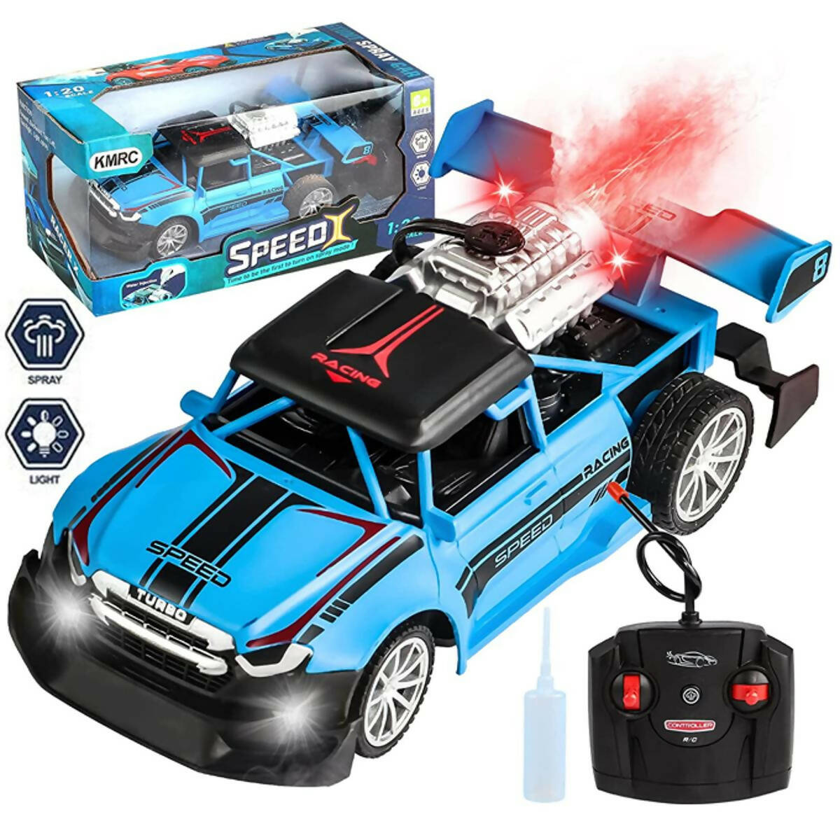 Remote Control Rock Monster Car with Lights & Flame Spray Function Stunt Car - Operated Battery - Blue