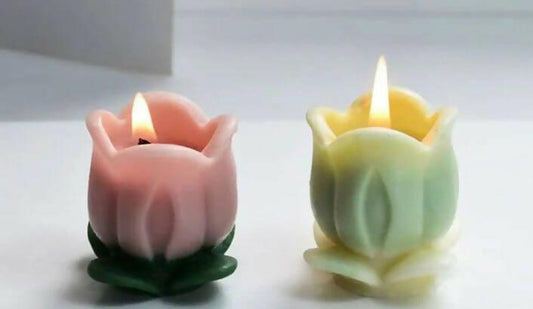 Pack of 2 3D Tulips Flower with Leaves Scented Candles