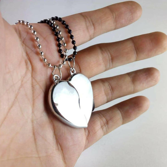 Silver Magnetic Broken Heart Necklace Locket - Heavy Metal Magnetic Heart Pendant Necklace Gift For Friends Couples