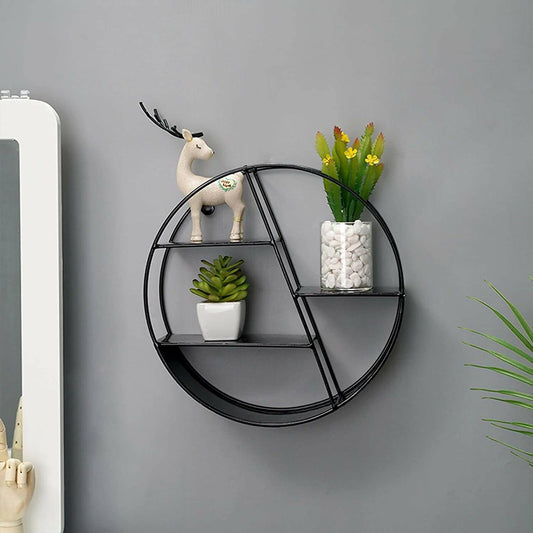 DHUDHI Nordic Style Iron Wall Shelf Decoration Wall-Mounted Round Hexagonal Storage - ValueBox