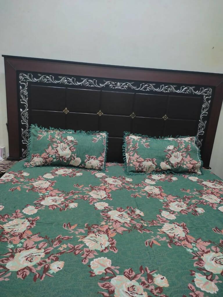 Khawaja King size double bed sheet jacquard traditional hand crafted bed set gultex style multani cotton polyester bed cover with 2 pillow covers A29 - ValueBox