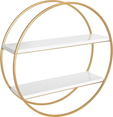 Modern Round Wall Shelf, 19.5″ Diameter, White and Gold, Contemporary Glam 2-Tier Floating Shelf Décor Customized by Creative Decore - ValueBox