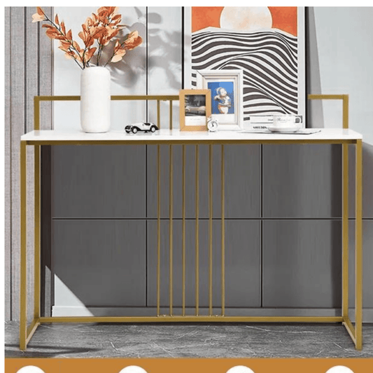 One Piece Customize, 47″ Gold Console Table Wood Entryway ,Table With Wooden Base, Modern Narrow Accent Console Table Behind Couch for Living Room, Hallway, Foyer, Entrance, White and Gold Modern and Simple - ValueBox