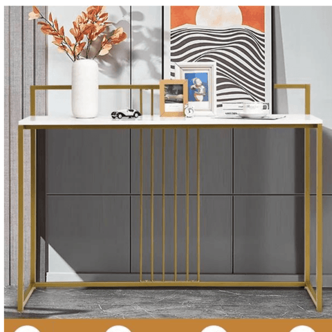 One Piece Customize, 47″ Gold Console Table Wood Entryway ,Table With Wooden Base, Modern Narrow Accent Console Table Behind Couch for Living Room, Hallway, Foyer, Entrance, White and Gold Modern and Simple - ValueBox