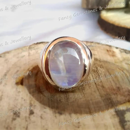 Natural Moonstone Ring For Man in 925 Solid Sterling Silver, Moonstone Gemstone Cocktail Ring, Beautiful Men's Surprise Gifts For Him - ValueBox