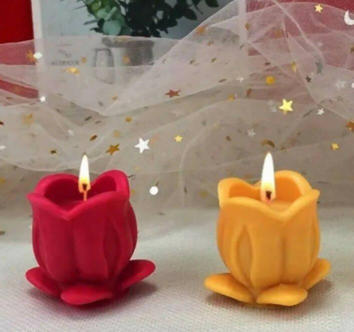 Pack of 2 3D Tulips Flower with Leaves Scented Candles - ValueBox