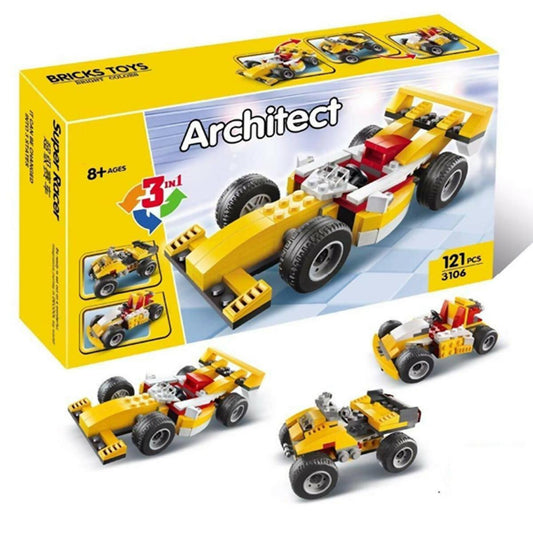 Decool: Architect Creator - 3 in 1 - Yellow Super Racer Car Building Blocks Set - 3106 - ValueBox