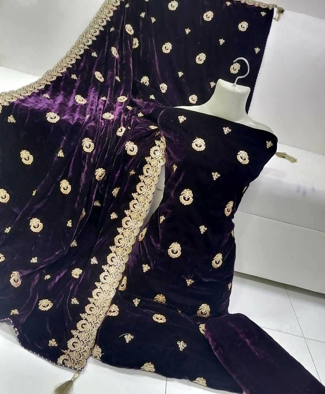 3 PC Unstitched Velvet Shirt, Dupatta And Trouser - ValueBox