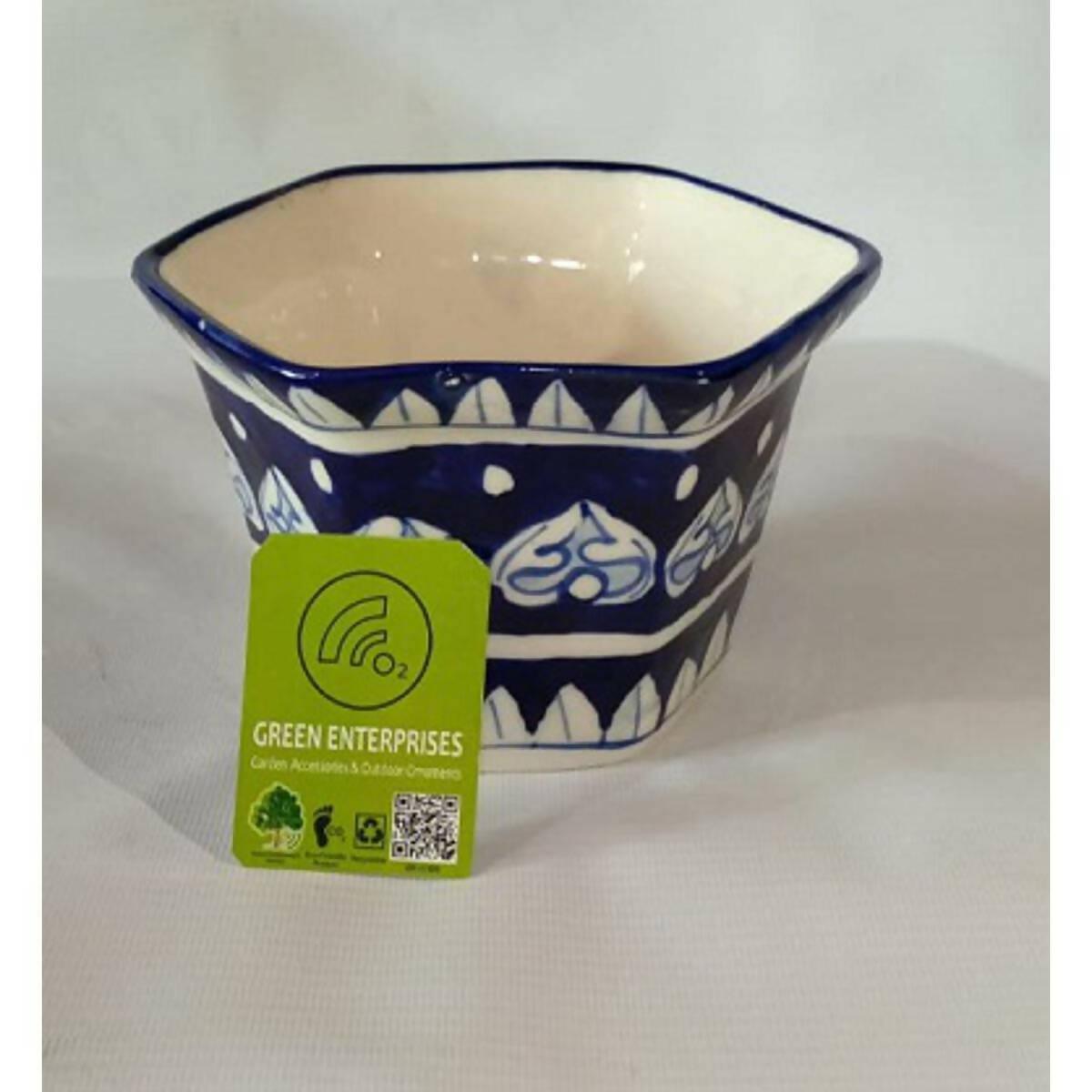 Hexagonal Blue Pottery Pot for Cactus and Succulents Indoor Outdoor plants
