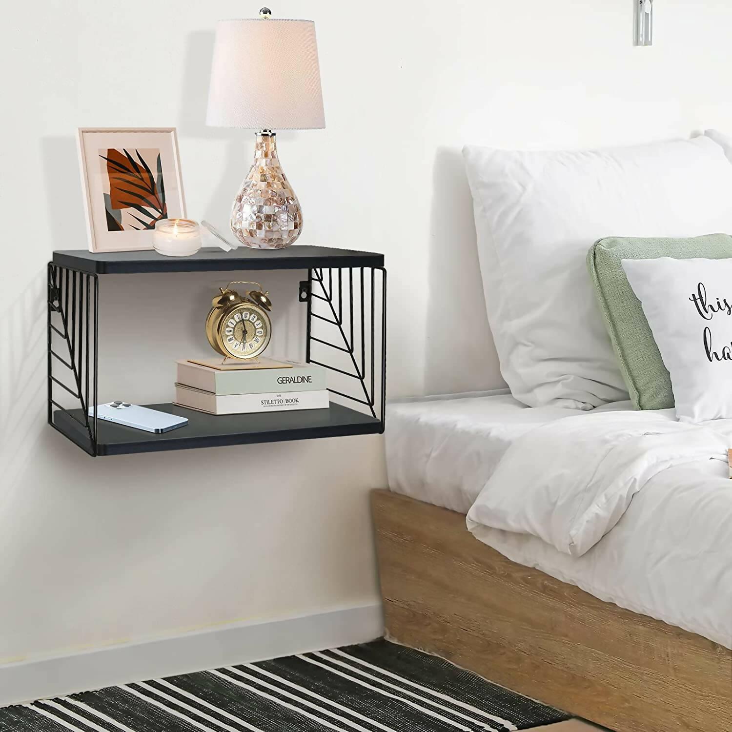 DHUDHI Floating Nightstand Modern Black Wall Mounted Nightstand 2-Tier - ValueBox