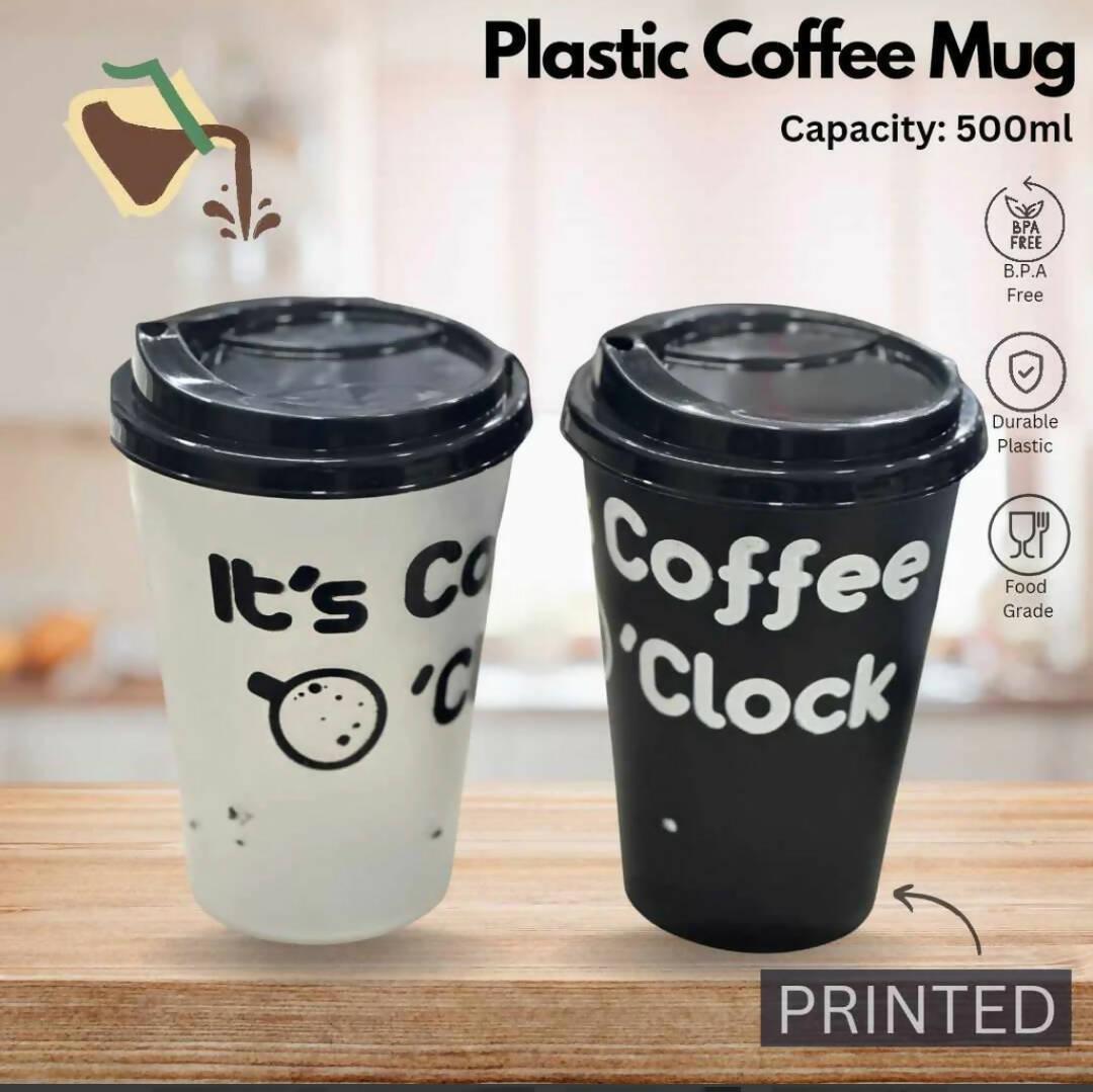 2 Pcs Printed Plastic Coffee Cups 500ml - ValueBox