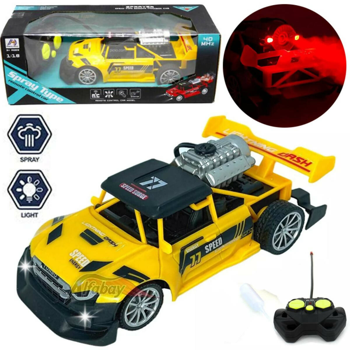 Remote Control Rock Monster Car with Lights & Flame Spray Function Stunt Car - Operated Battery - Yellow