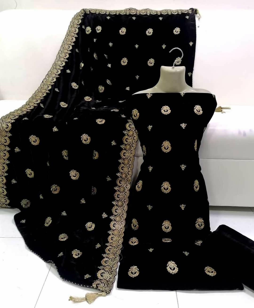 3 PC Unstitched Velvet Shirt, Dupatta And Trouser - ValueBox