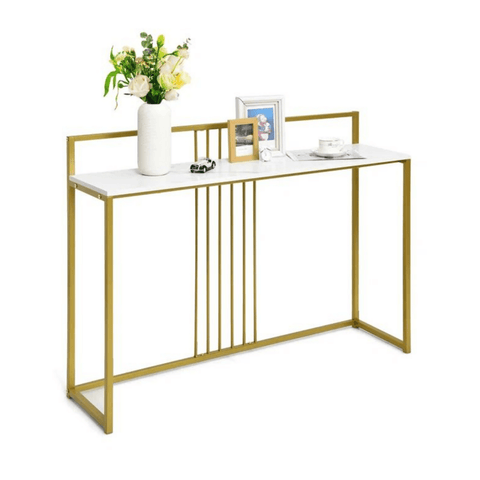 One Piece Customize, 47″ Gold Console Table Wood Entryway ,Table With Wooden Base, Modern Narrow Accent Console Table Behind Couch for Living Room, Hallway, Foyer, Entrance, White and Gold Modern and Simple - ValueBox