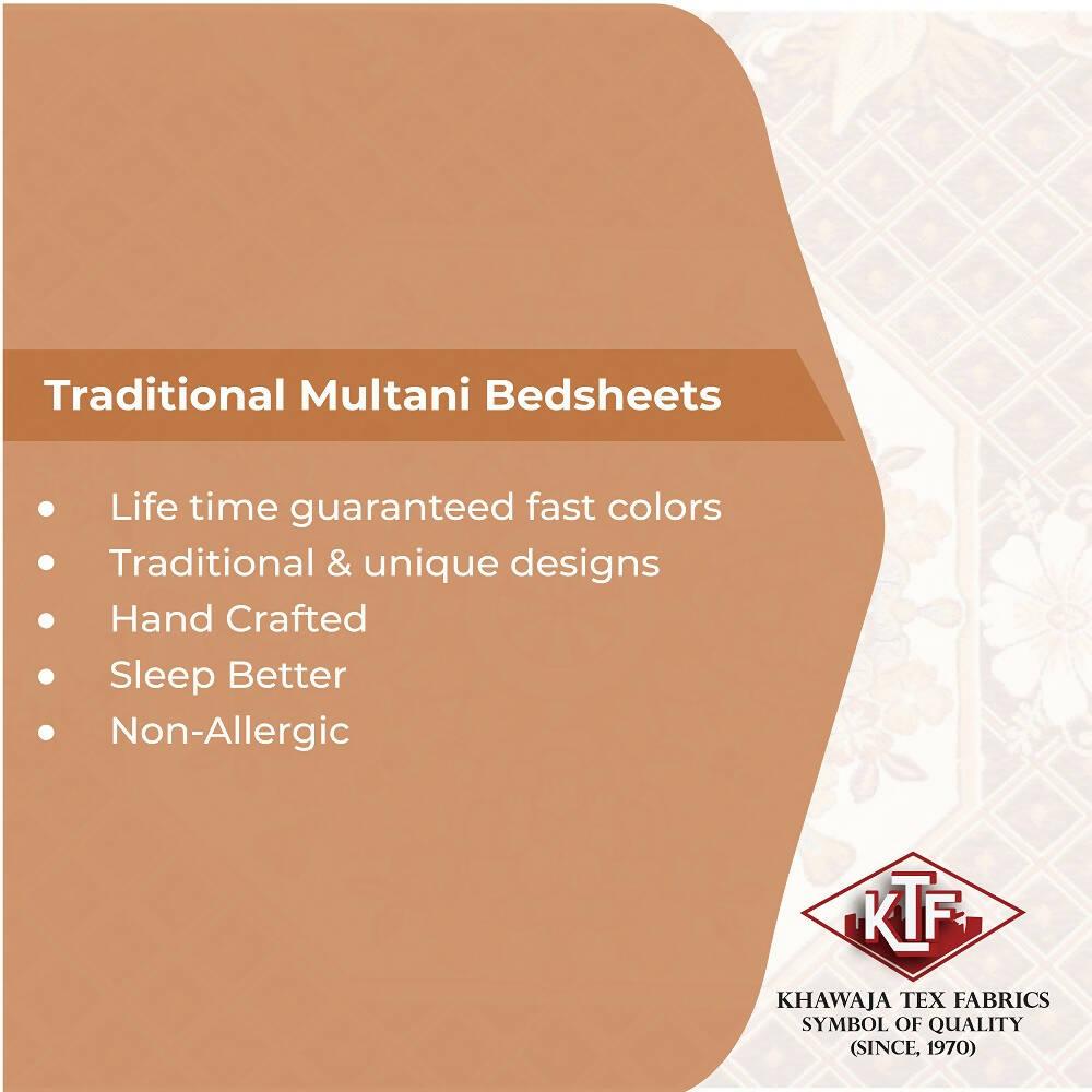 Khawaja King size double bed sheet jacquard traditional hand crafted bed set gultex style multani cotton polyester bed cover with 2 pillow covers A16 - ValueBox