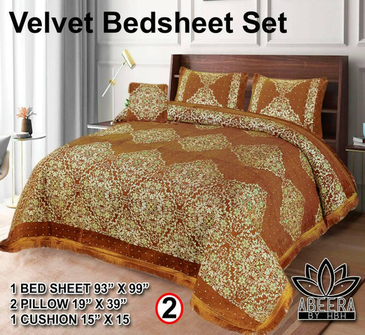 VELVET BED SHEET 5PCS SET with PILLOW & CUSHION CASE 009