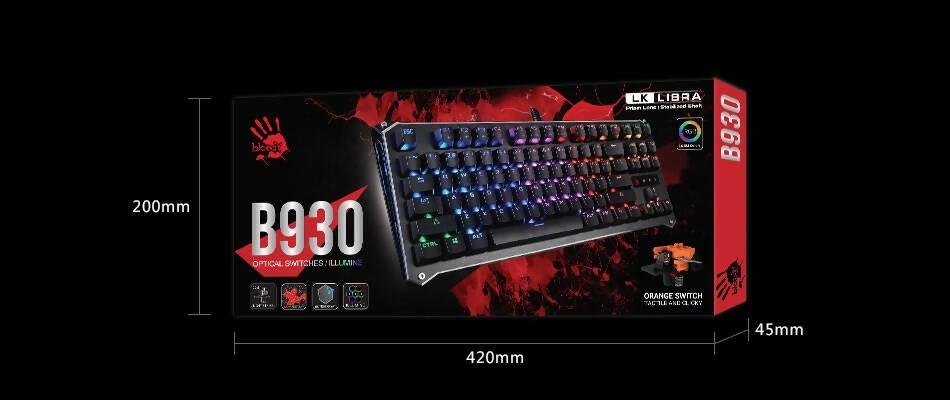 Bloody B930 Ergonomic TENKEYLESS Light Strike Optical Gaming Keyboard-Orange Switch - ValueBox