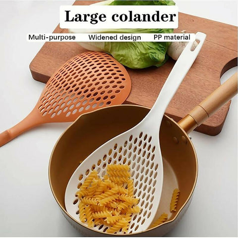 2 Pieces Kitchen Colander Spoon Strainer Large Noodles Scoop Heat Resistant With Long Handle, Long Handle Foods Strainer Scoop Kitchen Fry Noodles WIth Free Gift - ValueBox