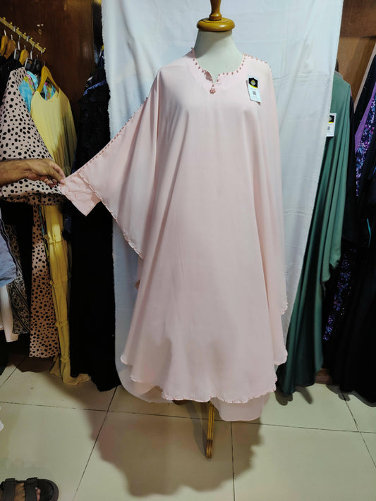 Double shafoon kaftaan abaya in poncho pink