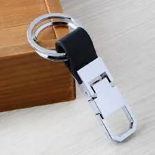 Simple Leather Double Ring Metal KeyChain